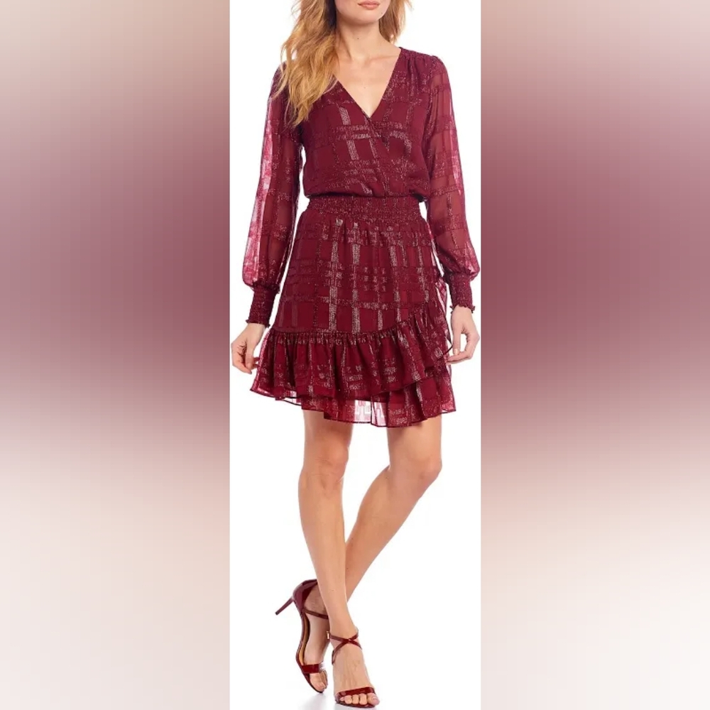 Michael Kors - Shiny Plaid Ruffled Jacquard Mini Dress Size S
